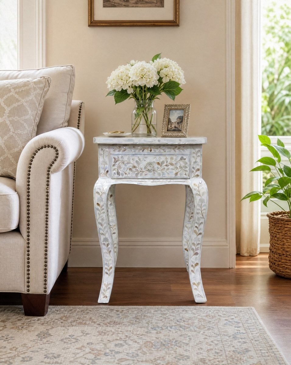 Vireza Mother of Pearl Bedside Table - Art and craft furniture