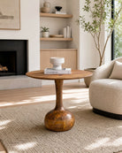 Volara Round Mango Wood Side Table - Art and craft furniture