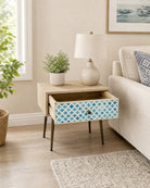 Waverly Sky Blue One Drawer Inlay BadSide Table - Art and craft furniture