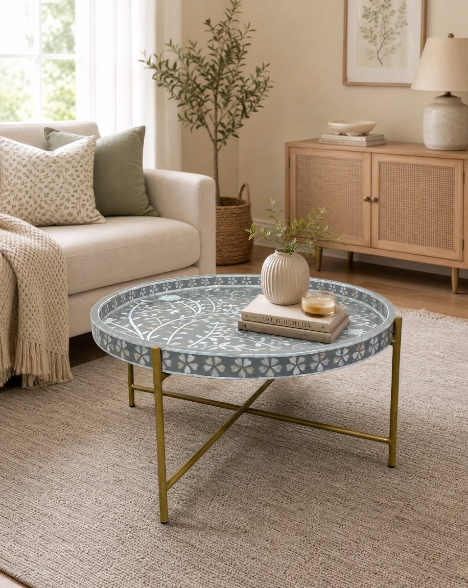 Westlyn Grey Mother Of Pearl Coffee Table - Art and craft furniture