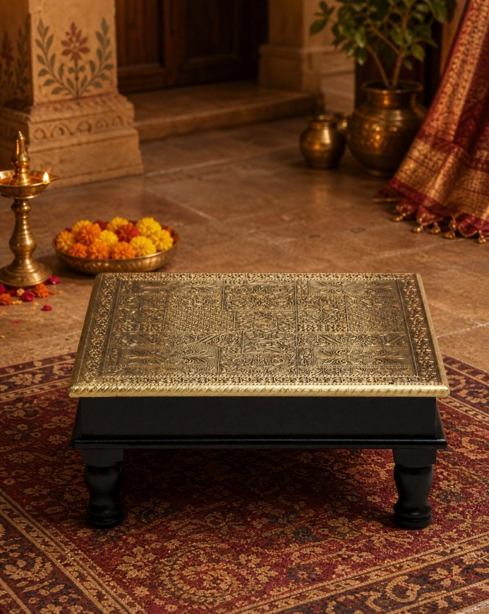 Wooden Bajot Brass - Art and craft furniture