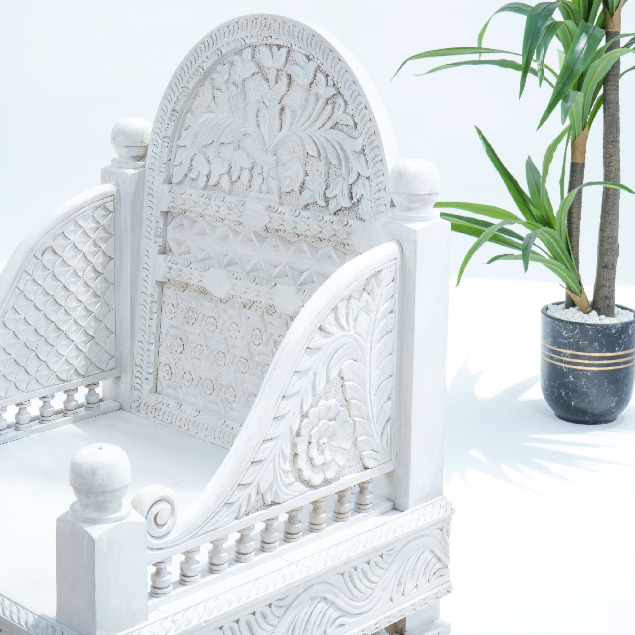 WOODEN CARVED SINGLE SEATER SOFA - Art and craft furniture