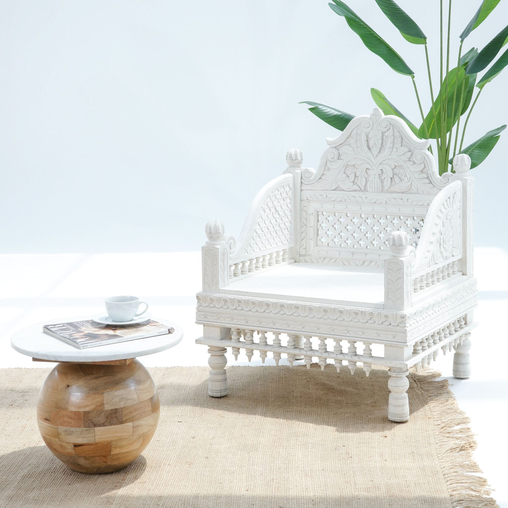 WOODEN CARVING SINGLE SEATER SOFA - Art and craft furniture