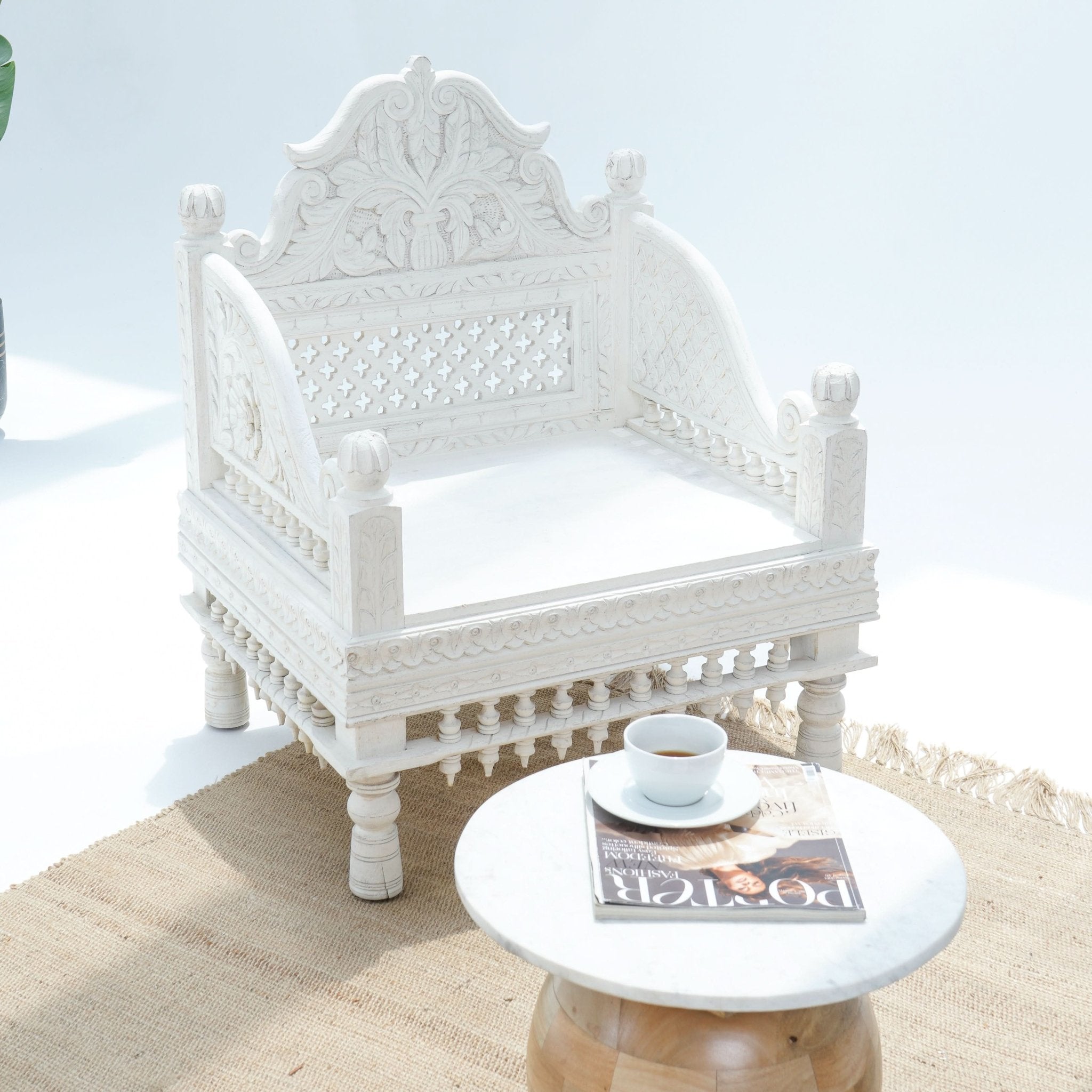 WOODEN CARVING SINGLE SEATER SOFA - Art and craft furniture