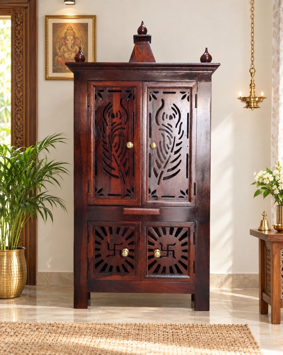 Wooden Four Door Temple - Art and craft furniture