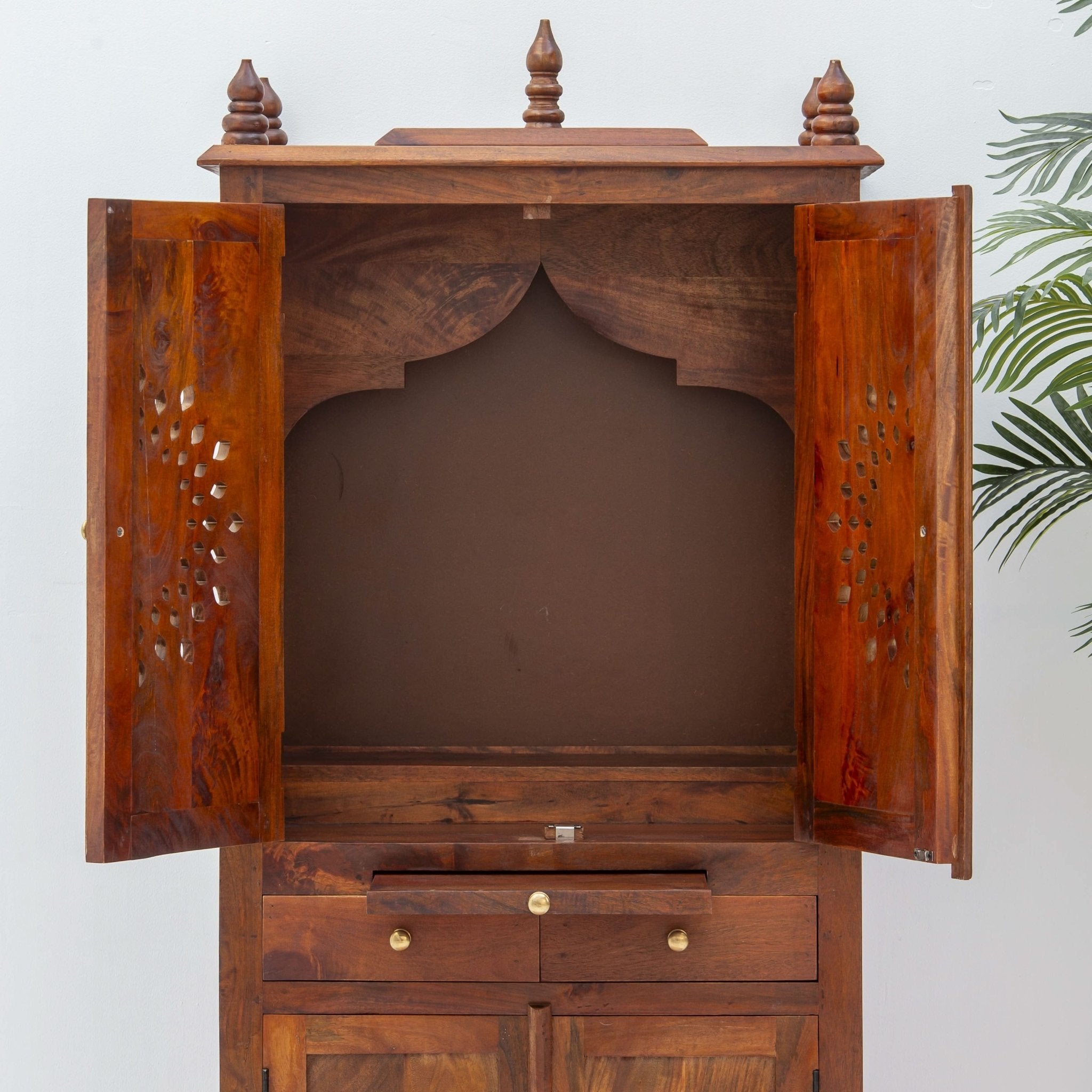WOODEN FOUR DOOR TWO DRAWER TEMPLE - Art and craft furniture