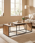 Wooden Iron Unity Oak Coffee Table - Art and craft furniture
