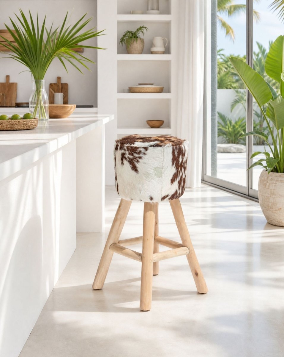 Wooden Leather Bar Stool - Art and craft furniture