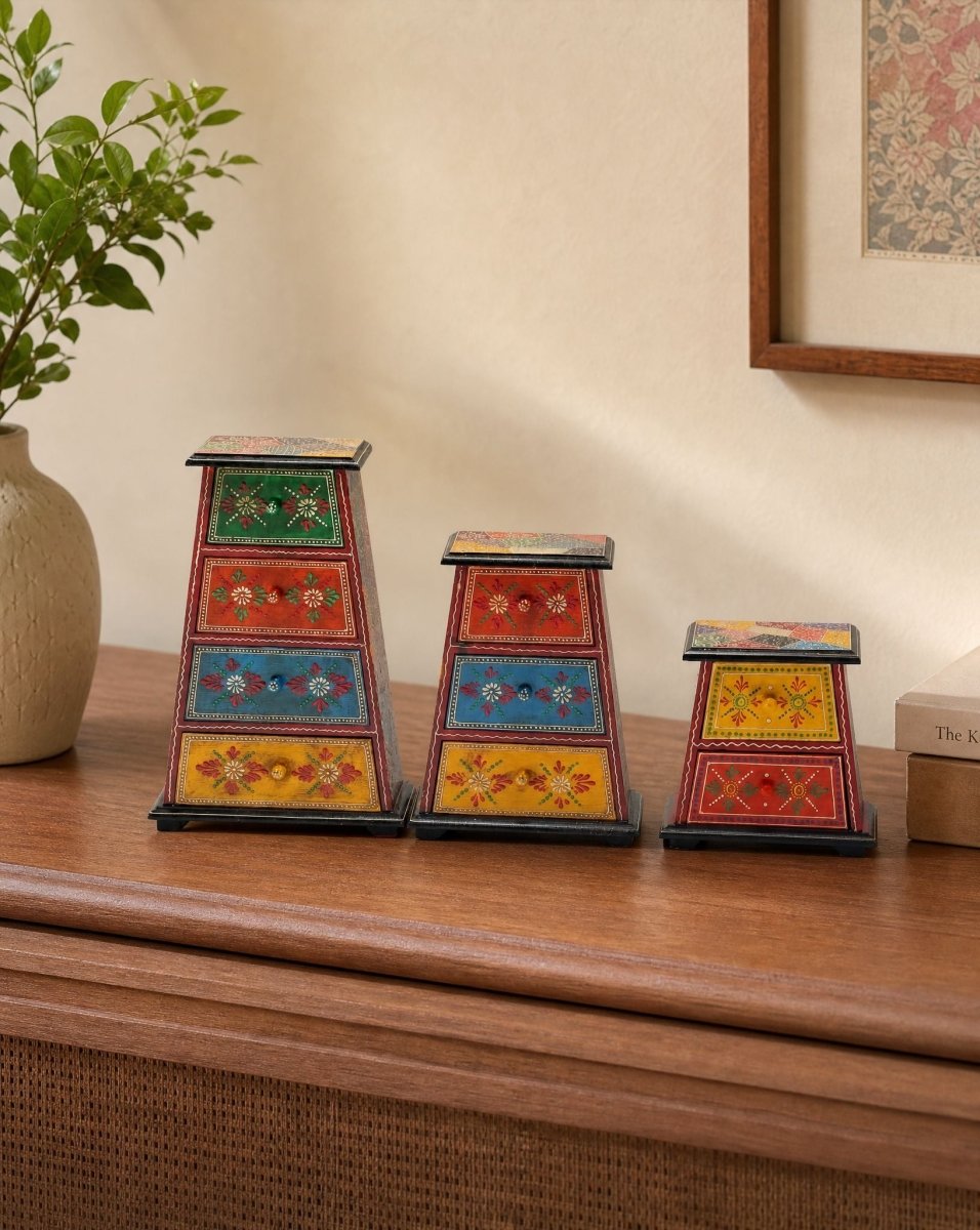 Wooden Pyramid Set of Three Chest - Art and craft furniture