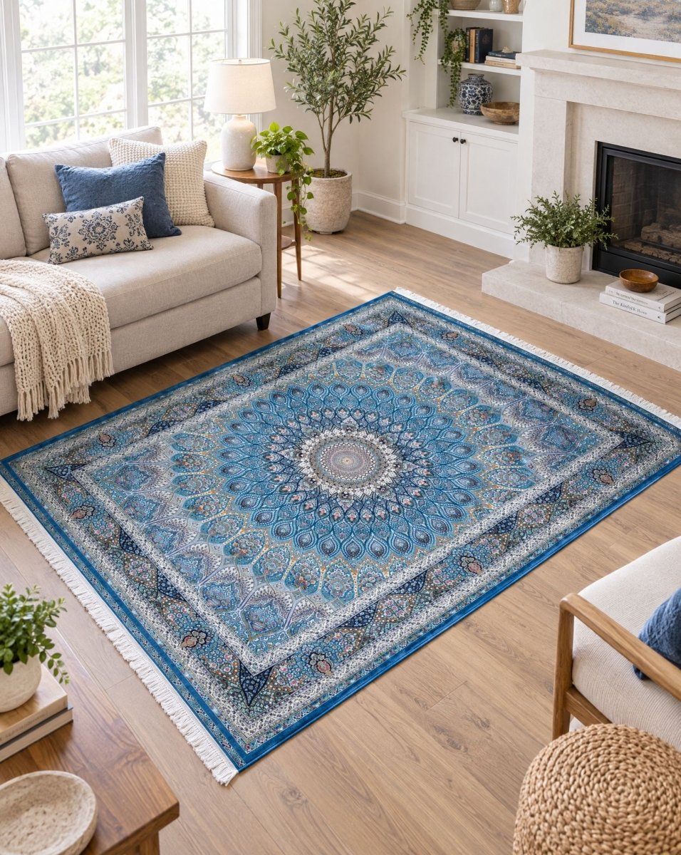 Yasmin Qom Blue Carpet - Art and craft furniture