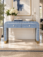 Zelora Blue 2 Drawer Inlay Console Table - Art and craft furniture