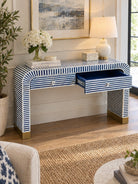 Zelora Blue 2 Drawer Inlay Console Table - Art and craft furniture