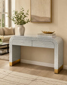 Zelora Grey 2 Drawer Inlay Console Table - Art and craft furniture