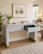 Zelora Grey 2 Drawer Inlay Console Table - Art and craft furniture