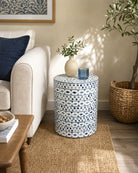 Zeniva Inlay Round Side Table - Art and craft furniture