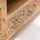 ZENVIA WOODEN CARVING TWO DOOR TWO DRAWER TV STAND - Art and craft furniture