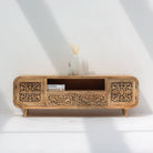 ZENVIA WOODEN CARVING TWO DOOR TWO DRAWER TV STAND - Art and craft furniture