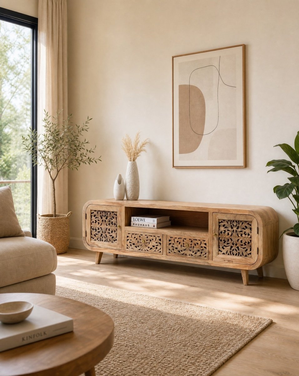 Zenvia Wooden TV Stand - Art and craft furniture