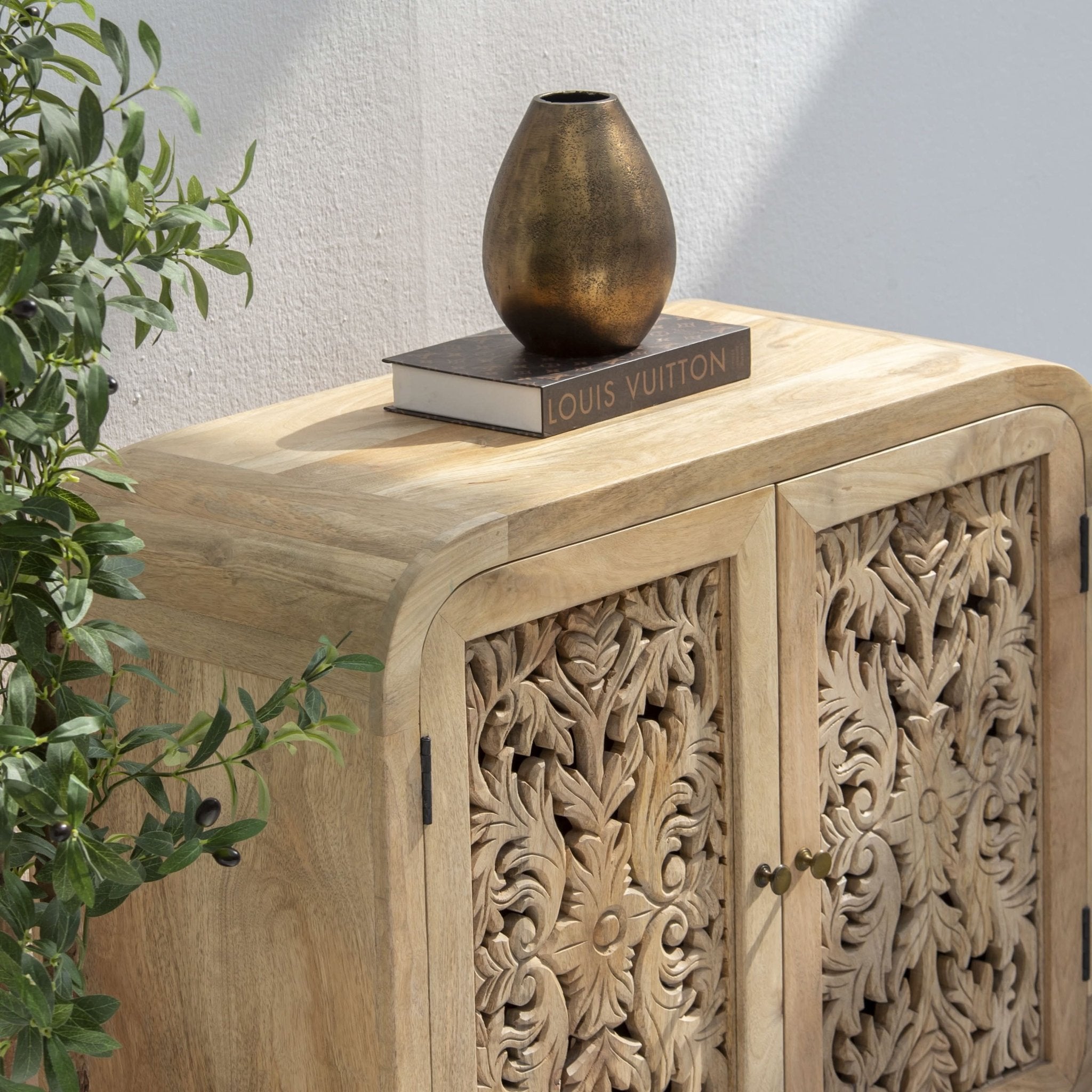 ZENVIA WOODEN TWO DOOR CARVING SIDEBOARD - Art and craft furniture