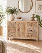 Zorena Carving 6 Drawer 1 Door Sideboard - Art and craft furniture